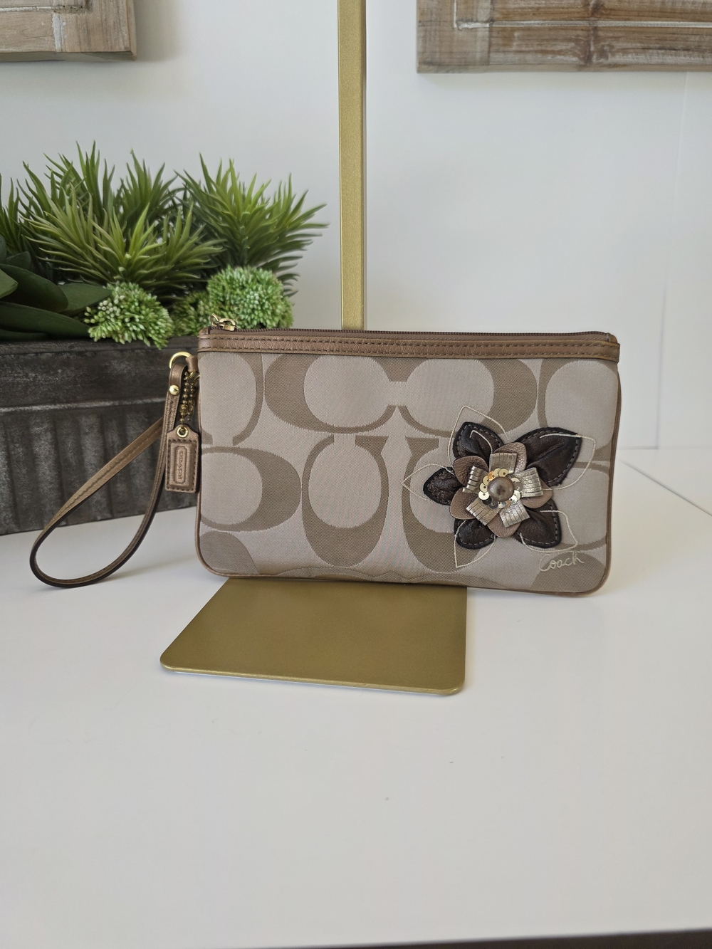 Coach Signature Jacquard 3D Floral Applique Wristlet
